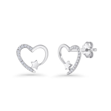 Star Heart Stud Earrings 11.5mm Cluster Cubic Zirconia 925 Sterling Silver Wholesale